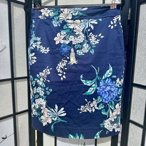 Ann Taylor Blue‎ Floral Business Size 4 A Line Pencil Skirt - Picture 1 of 5